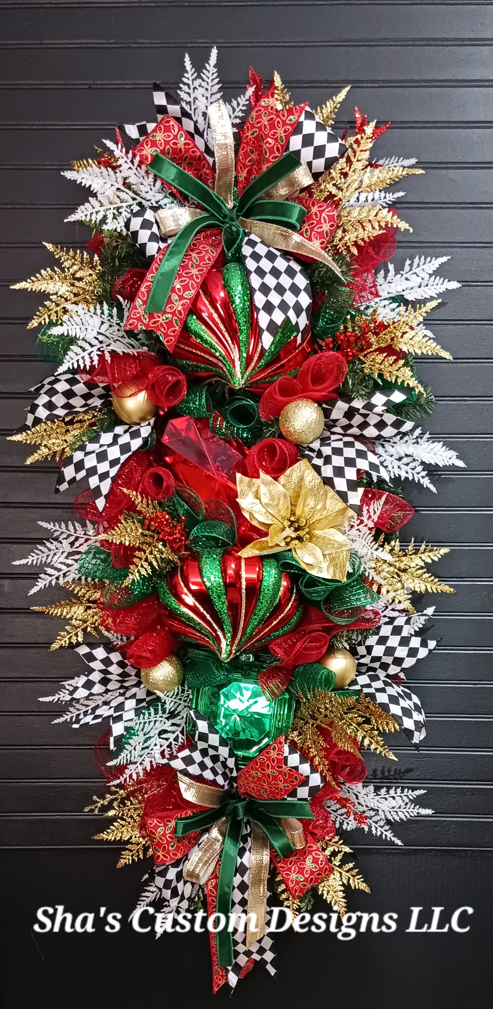 Red/Green Ornament Swag Wreath