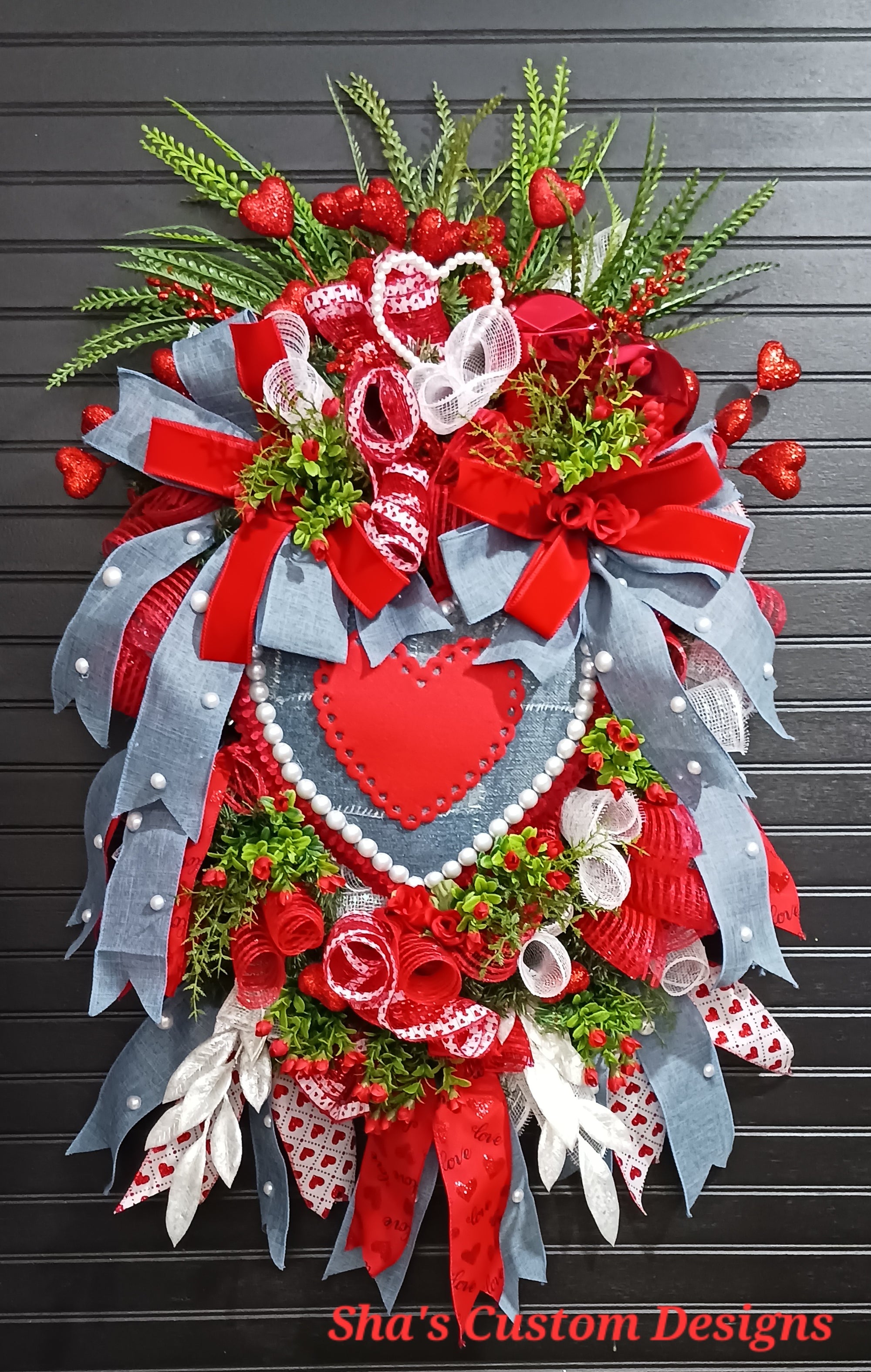 Denim & Pearl Heart wreath