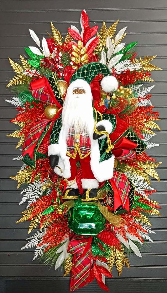 Black Santa Christmas: Plaid Vest Gold Net Accents.