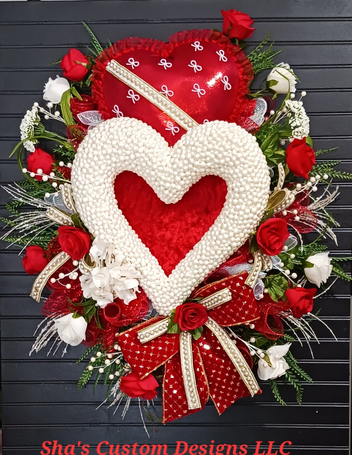 Beaded Pearl Valentines Heart Wreath