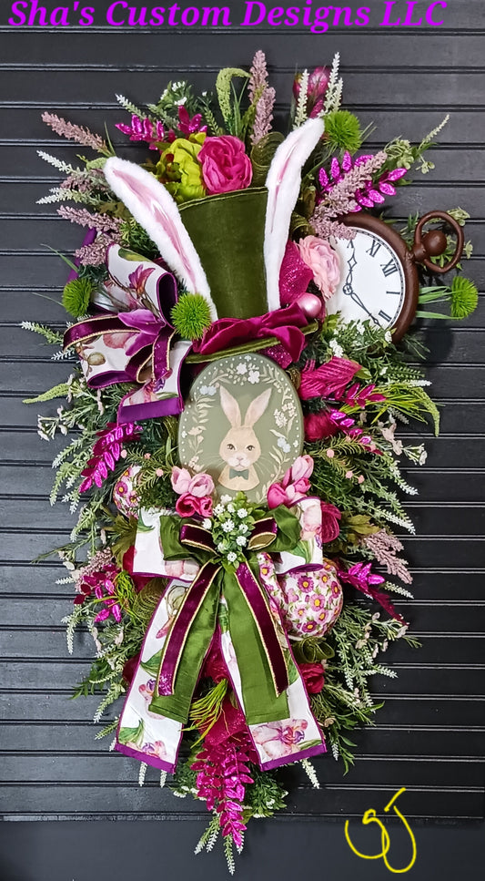 Velvet Bunny Top Hat Decor: Moss Green, Easter Swag, Spring