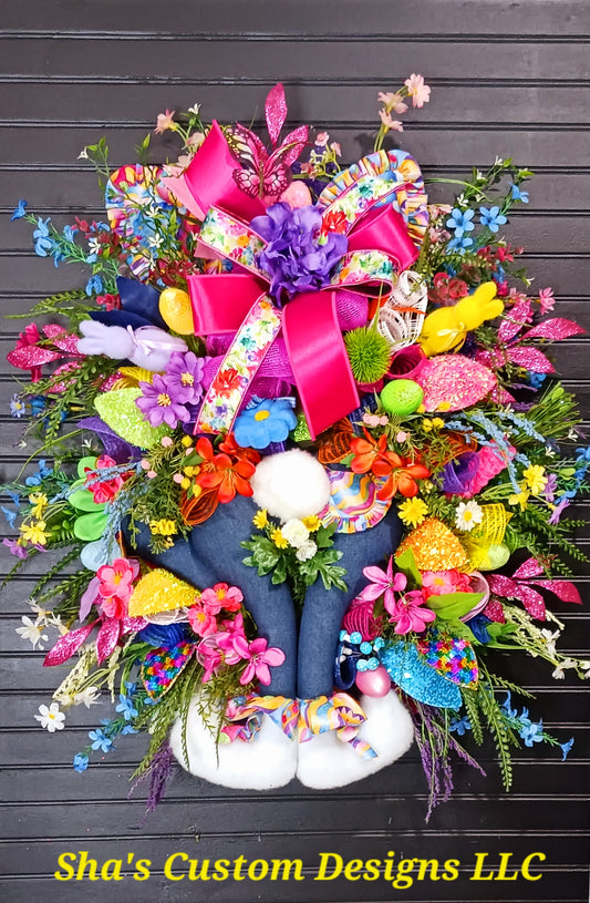 Bunny Butt Wreath, Spring floral Easter Wreath