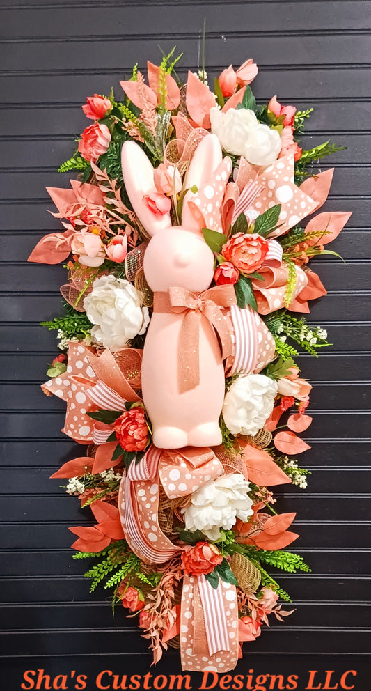 Peach Bunny Swag, Easter Floral Wreath, Spring Decor