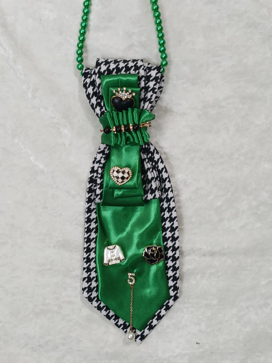 Green Satin and Houndstooth Custom Tie