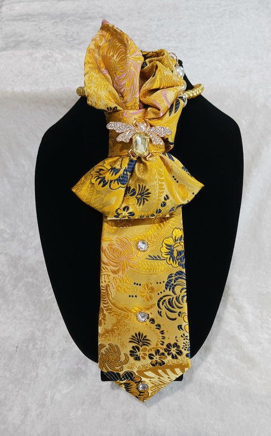Yellow/Navy Floral Print Custom Tie