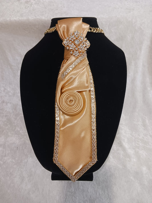 Gold Rhinestone Trim Custom Tie