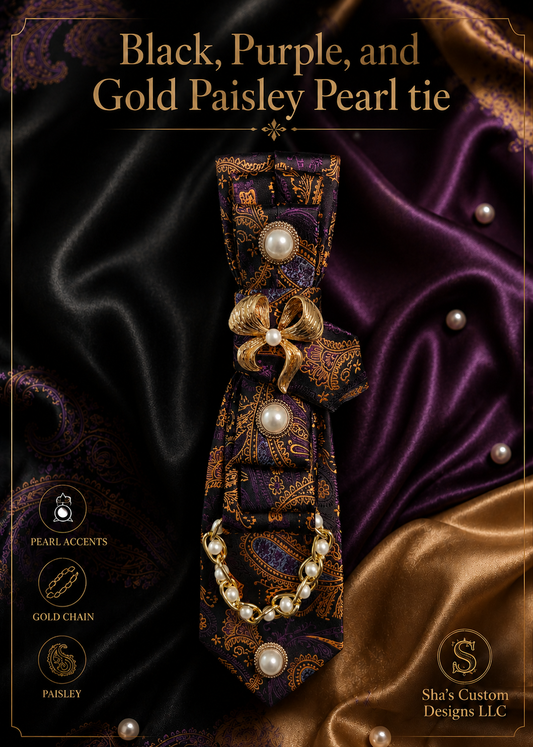 Black, Purple and Gold Paisley Pearl Custom Tie