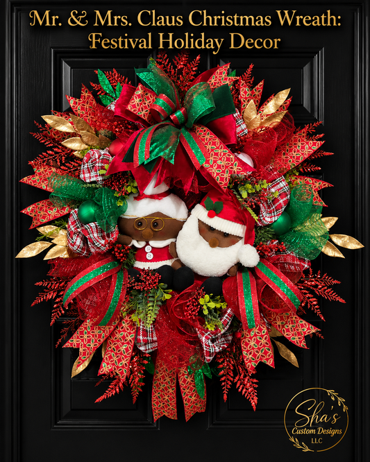 Mr. & Mrs. Claus Christmas Wreath: Festival Holiday Decor