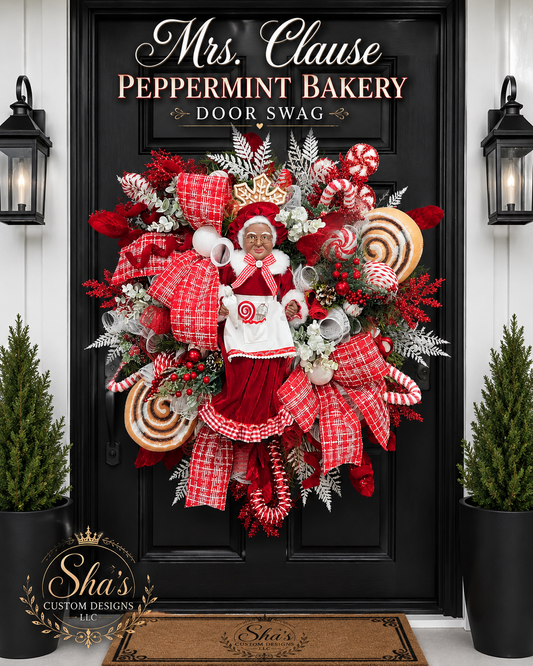Mrs. Claus Peppermint Bakery Door Wreath