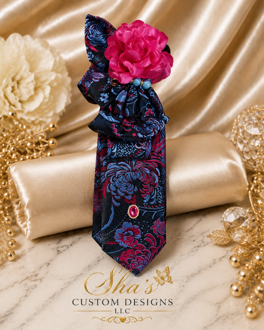 Navy/Magenta Floral Custom Tie