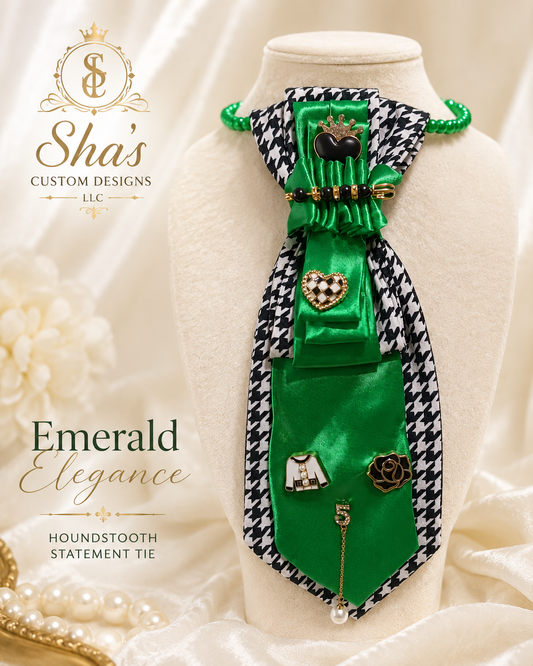 Emerald Elegance Houndstooth Statement Tie