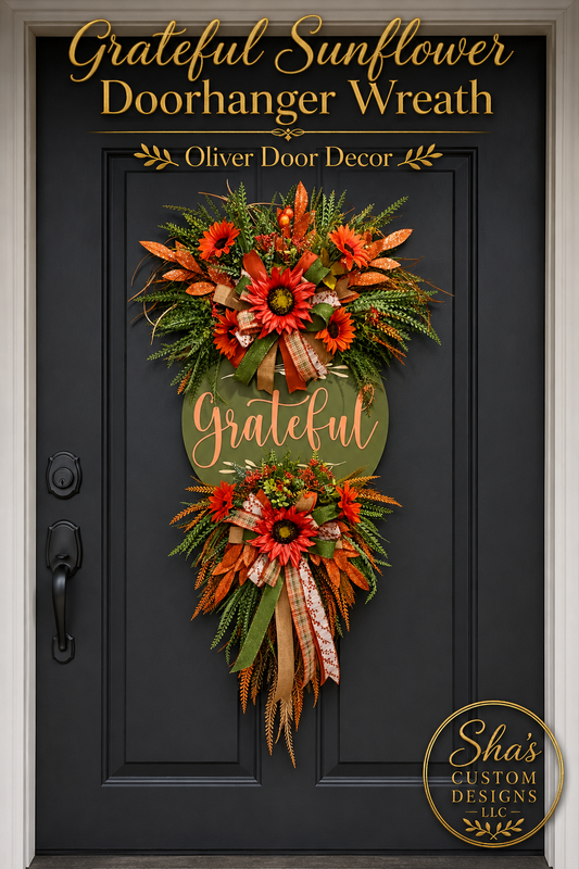 Grateful Sunflower Doorhanger Wreath: Olive Autumn Decor
