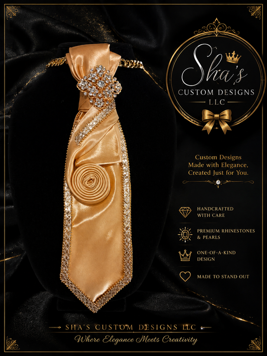 Gold Rhinestone Trim Custom Tie