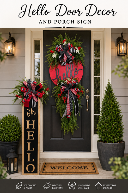 Hello Door Decor and Porch Sign, Red Hello Decor
