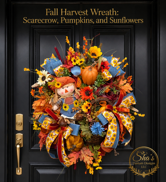 Fall Harvest Wreath: Scarecrow, Pumpkins, & Sunflowers