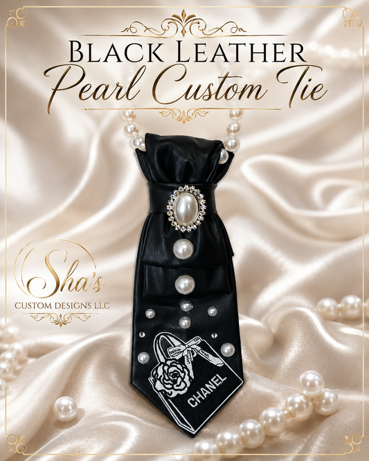 Black Leather Pearl Custom Necktie