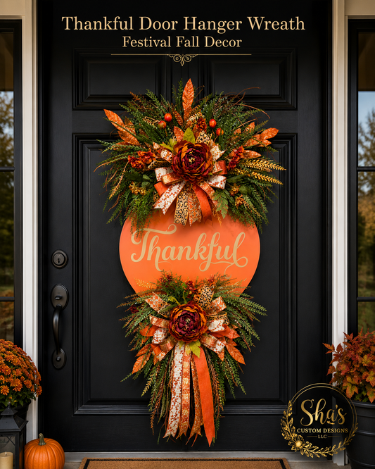 Thankful Door Hanger Wreath: Festival Fall Decor